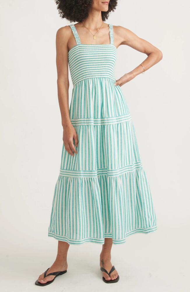 Marine Layer Selene Stripe Smocked Tiered Midi Sundress in Slushy Cover