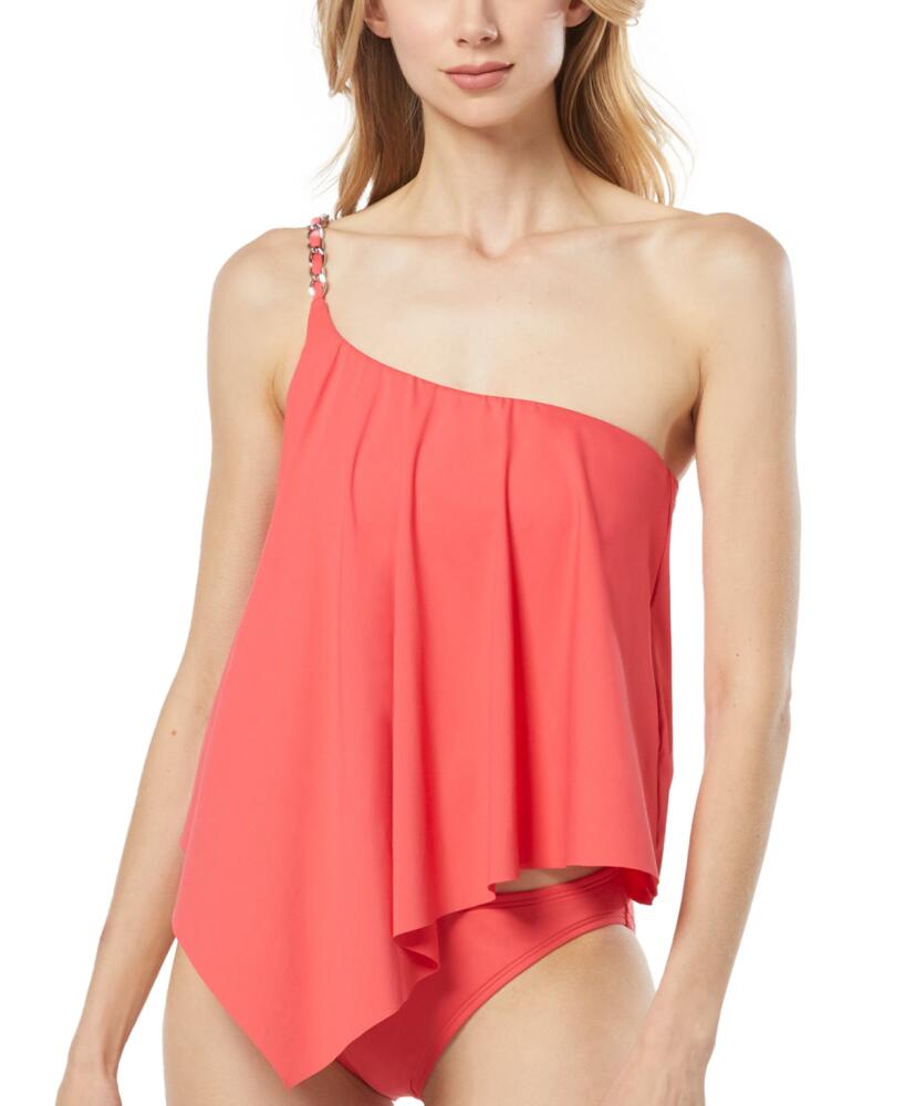 Michael Michael Kors Women's Chain-Trim One-Shoulder Tankini Top - Geranium Cover