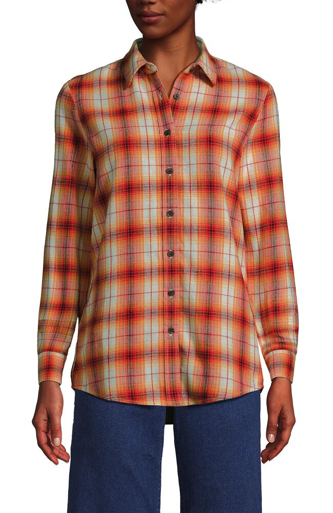 Lands' End Plus Size Flannel Boyfriend Fit Long Sleeve Shirt in Dark Orange Plaid Cover