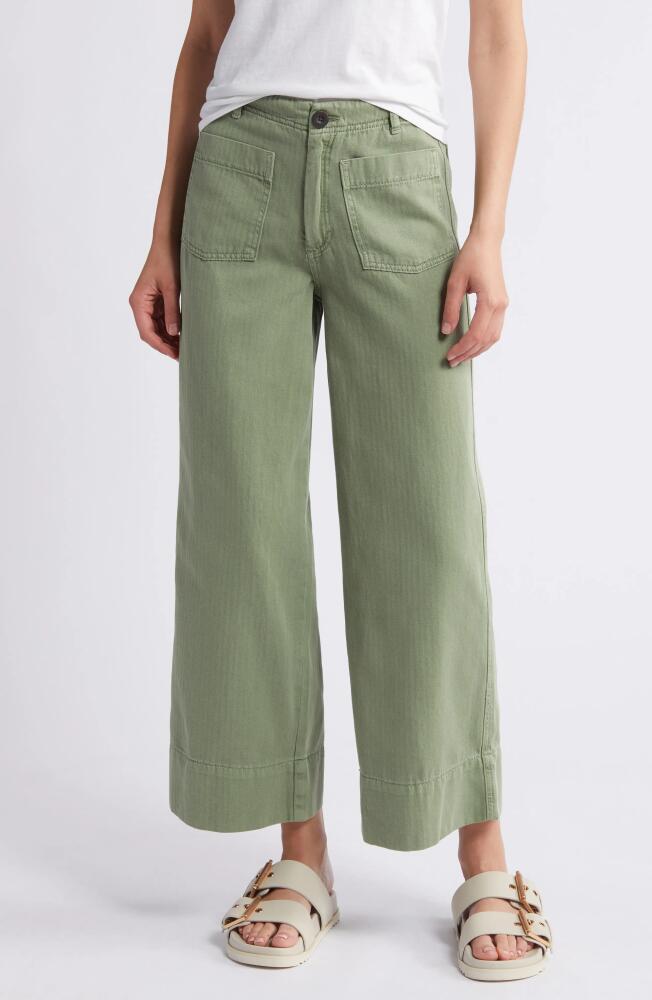 Treasure & Bond Patch Pocket Ankle Herringbone Twill Wide Leg Pants in Olive Acorn Cover