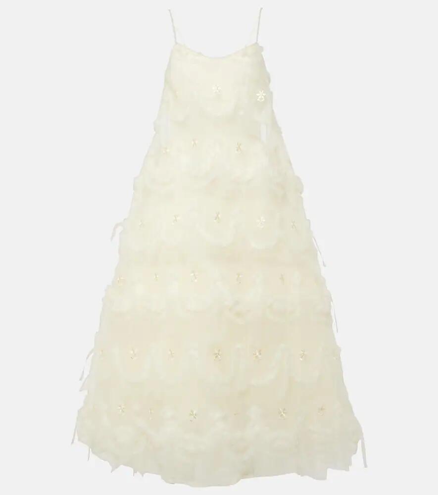 Simone Rocha Embroidered ruffled tulle midi dress Cover