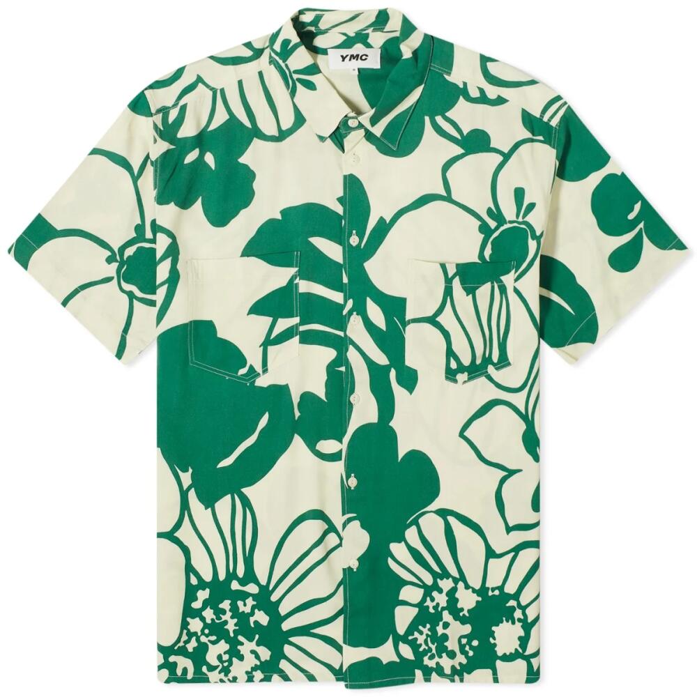 YMC Men's Mitchum Short Sleeve Shirt in Ecru/Green Cover