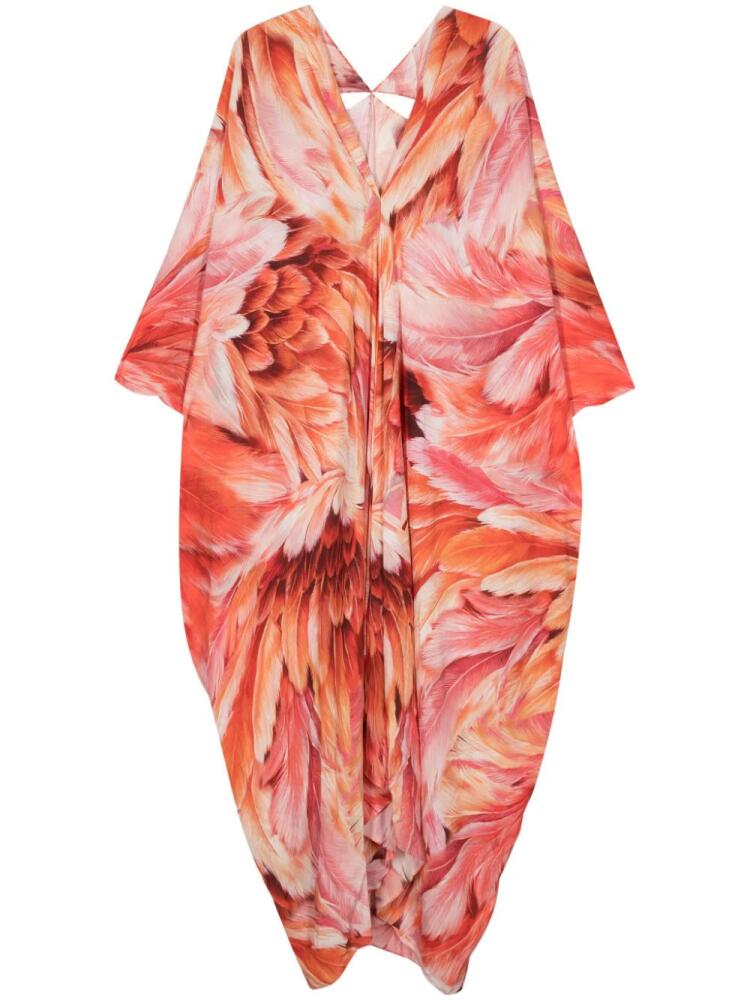 Roberto Cavalli Plumage-print V-neck dress - Orange Cover