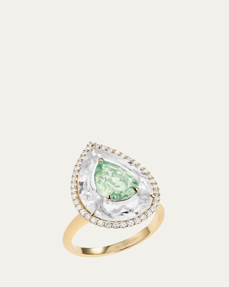 Boghossian Shine 18K Gold Green Tourmaline and Rock Crystal Statement Ring with Diamonds Cover