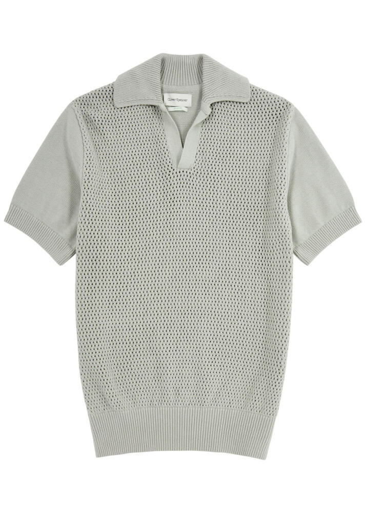 Oliver Spencer Penhale Pointelle-knit Cotton Polo Shirt - Light Green Cover