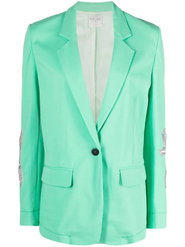 Forte Forte floral-appliqué crepe blazer - Green Cover