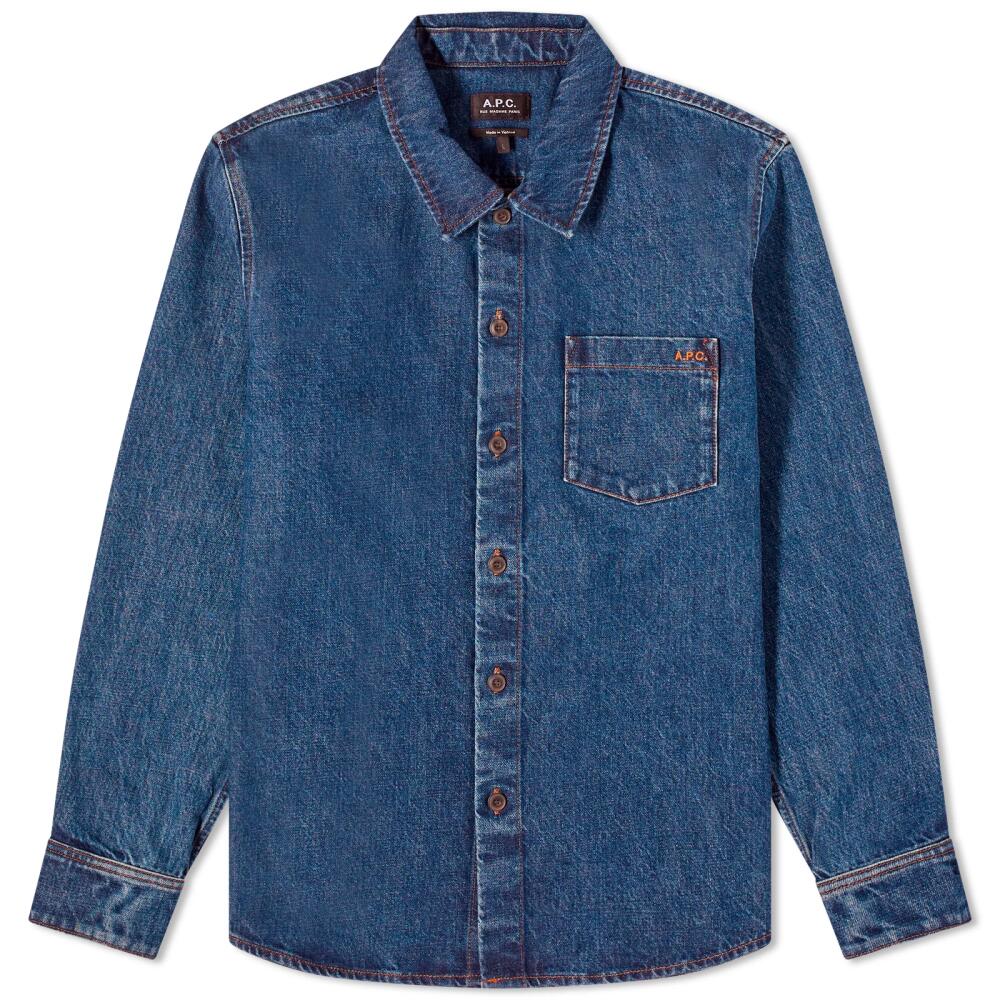 A.P.C. Men's Vittorio Denim Overshirt in Washed Indigo Cover