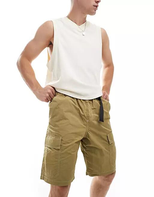 ASOS DESIGN cargo shorts with belt detail in khaki-Green Cover