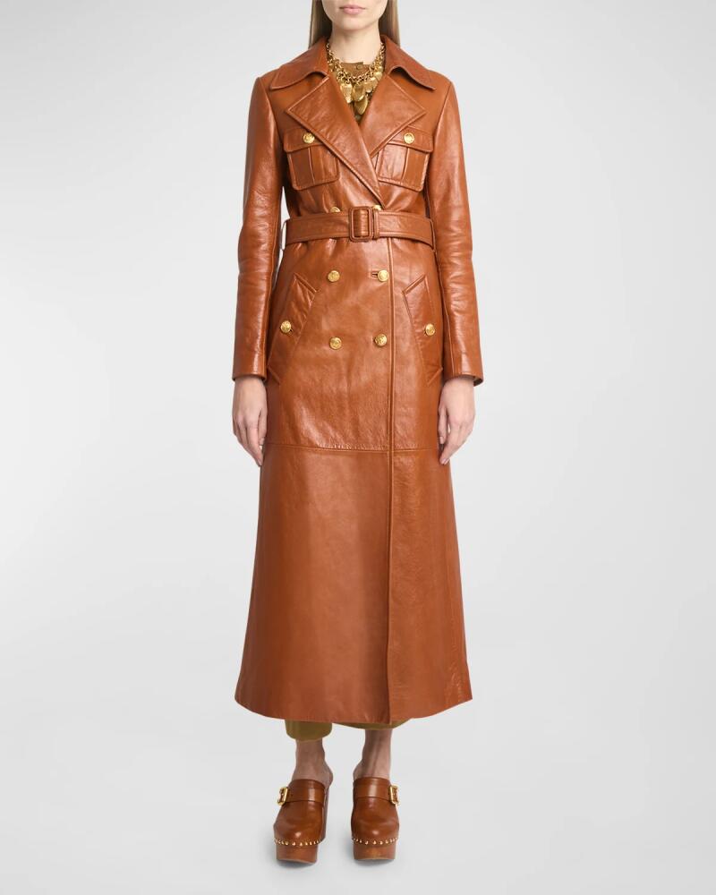 Chloe Glossy Leather Belted Long Trench Coat Cover