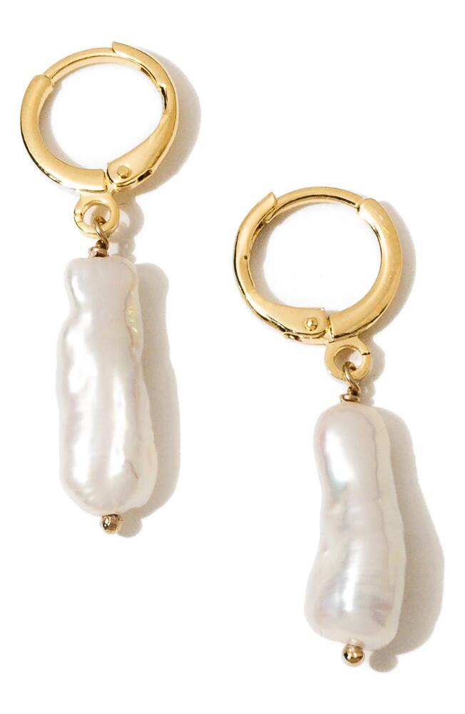 Child of Wild Alexandria Cultured Pearl Drop Huggie Hoop Earrings in Gold Cover