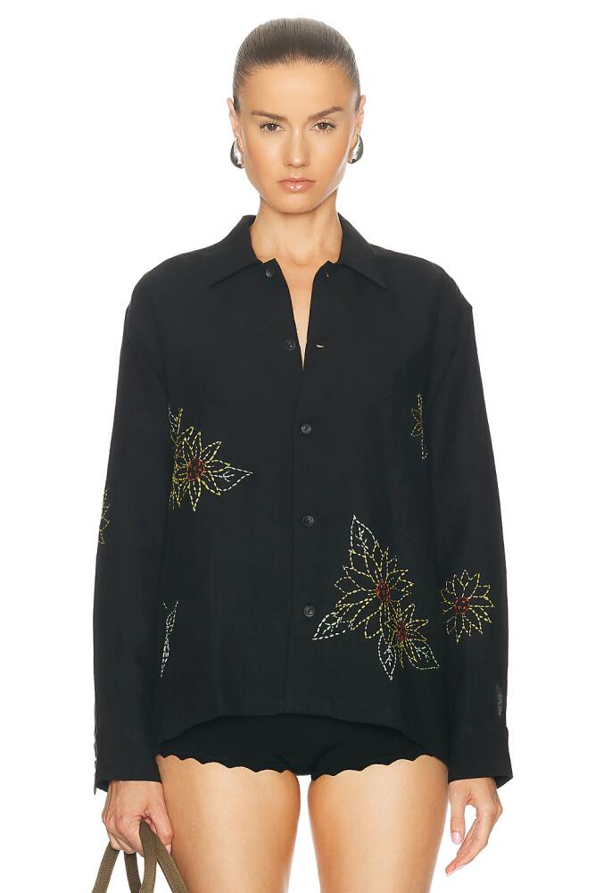 HARAGO Sunflower Embroidered Shirt in Black Cover