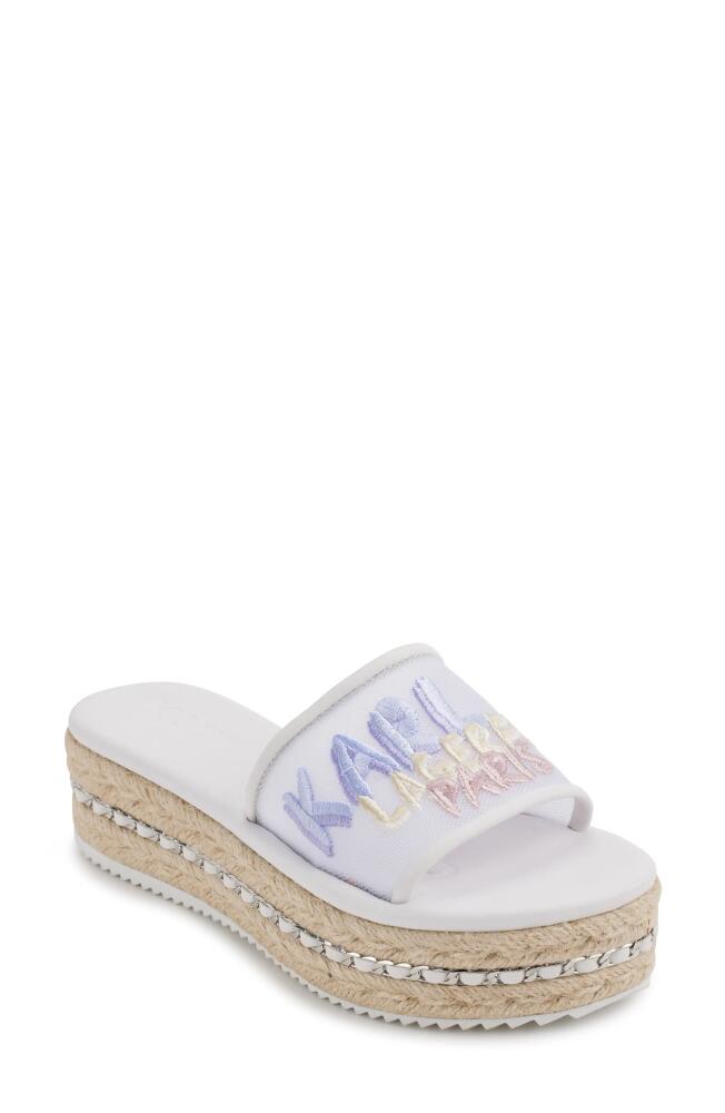 Karl Lagerfeld Paris Kamara Embroidered Platform Slide Sandal in Bright White/Multi Cover