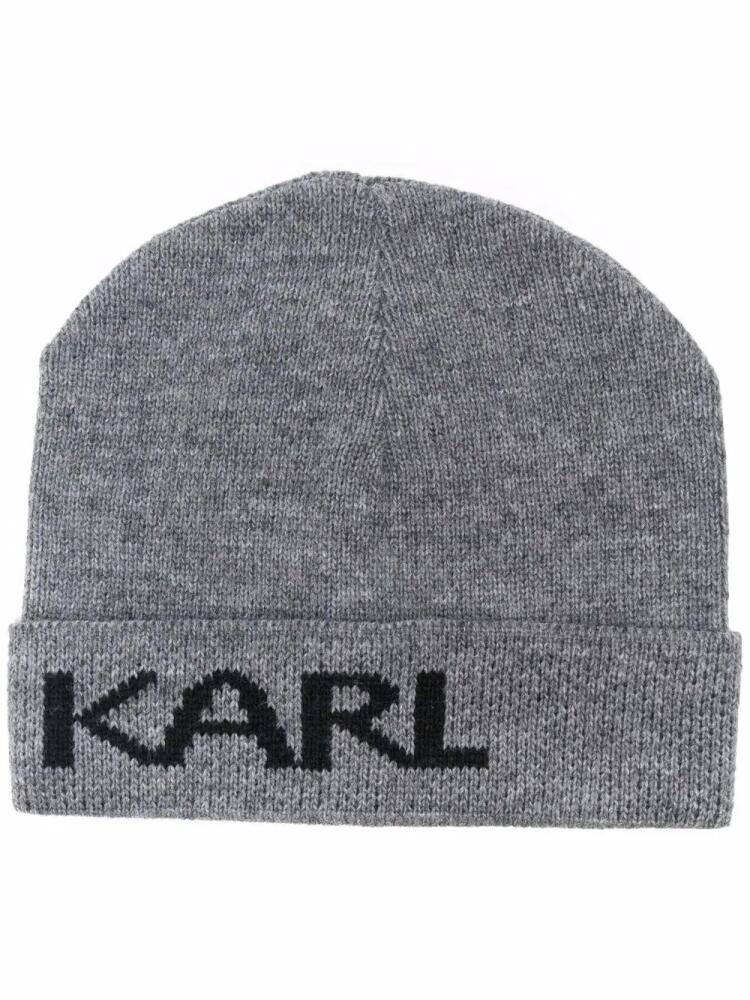 Karl Lagerfeld logo-print beanie - Grey Cover