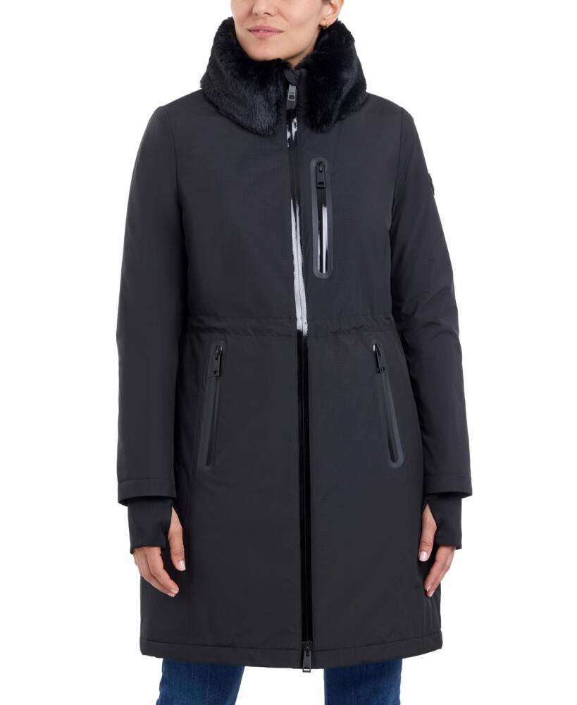 Michael Michael Kors Women's Faux-Fur-Trim Anorak Raincoat - Black Cover