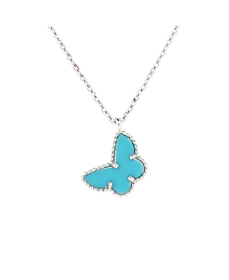 Pre-Owned Van Cleef & Arpels Sweet Alhambra Butterfly Pendant Necklace 18K White Gold with Turquoise Cover