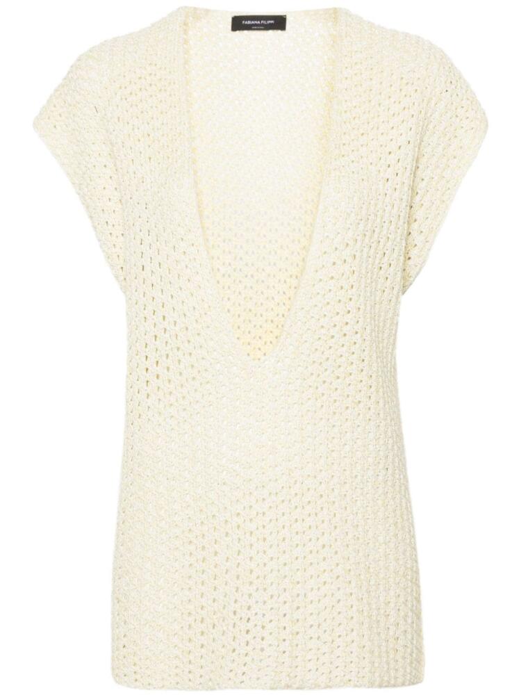 Fabiana Filippi V-neck open-knit top - Yellow Cover