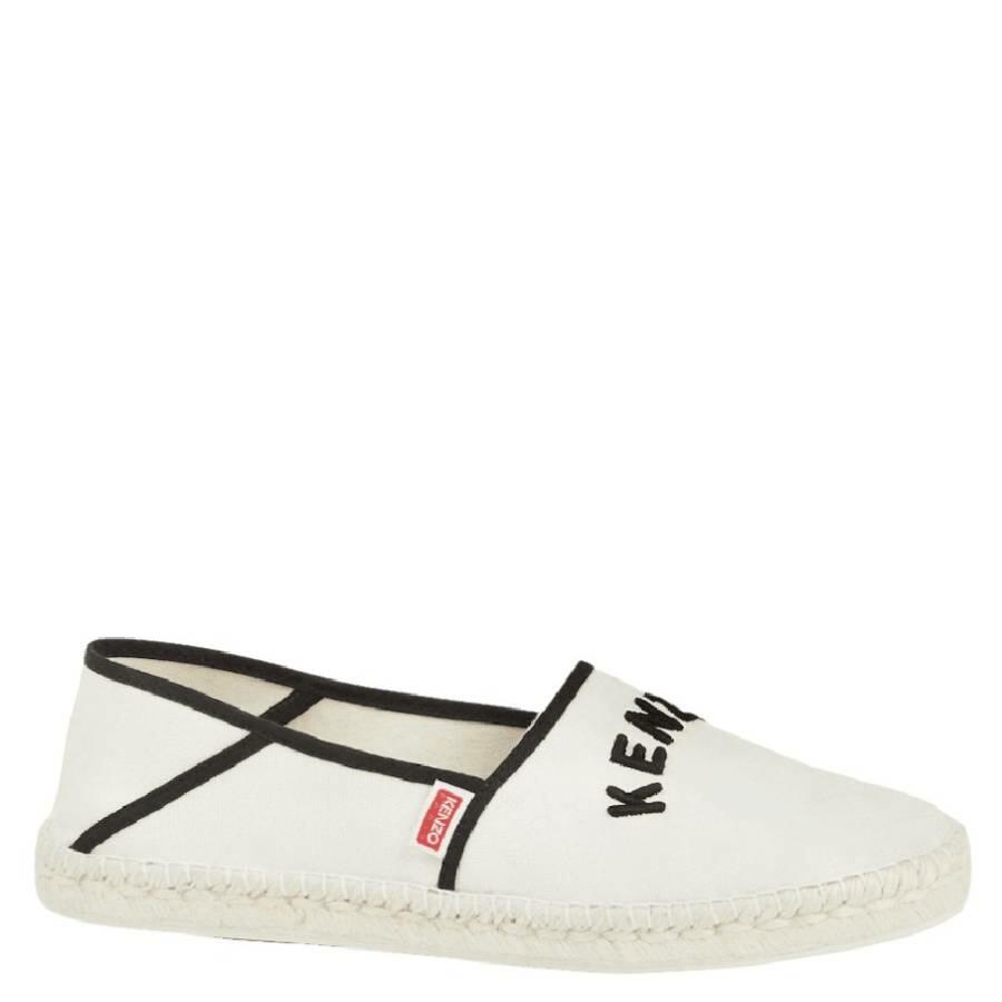 Kenzo White Logo Embroidered Canvas Espadrilles Cover