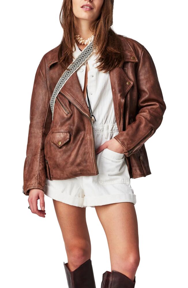 Free People We the Free Jealousy Leather Moto Jacket in Washed Wine Cover