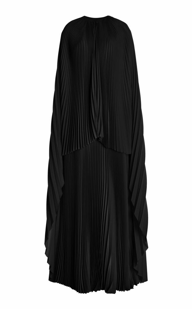 Brandon Maxwell - The Willow Pleated Silk Cape Maxi Dress - Black Cover