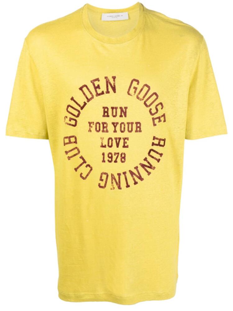 Golden Goose logo-print linen T-shirt - Yellow Cover