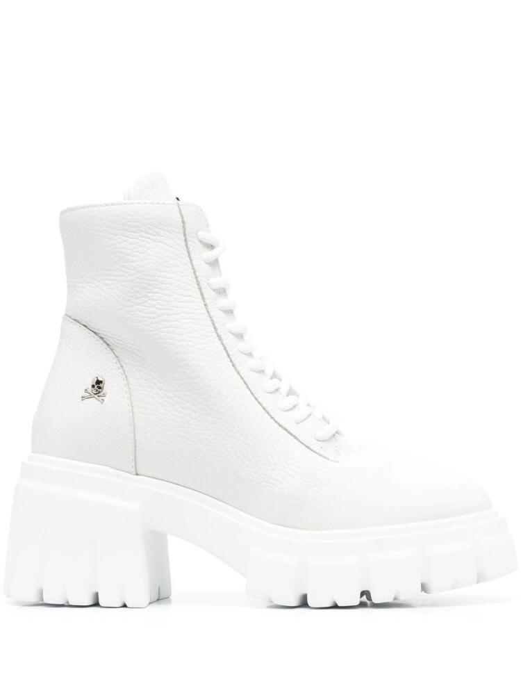 Philipp Plein shearling lined lace-up leather ankle boots - White Cover