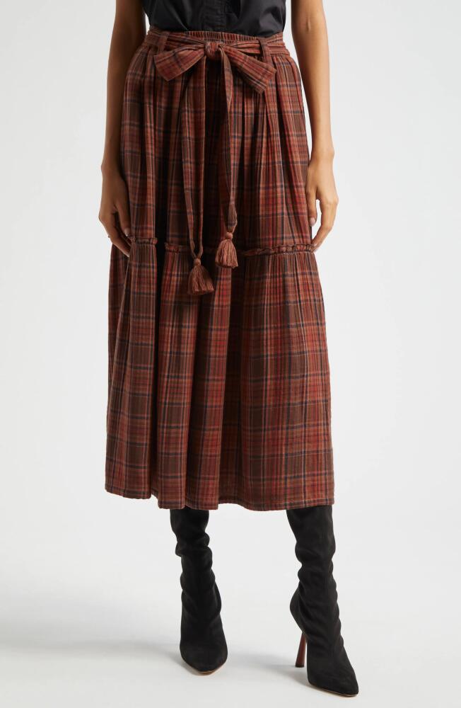 MILLE Franoise Floral Stripe Cotton Skirt in Fireside Plaid Cover