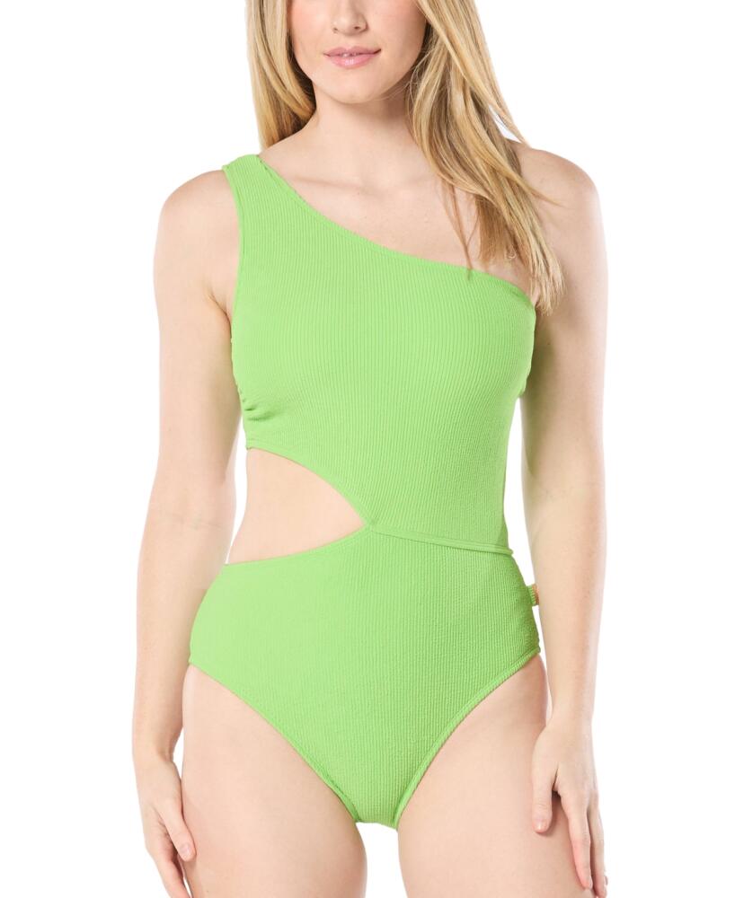 Michael Michael Kors Women's One-Shoulder Side-Cutout Swimsuit - Green Cover