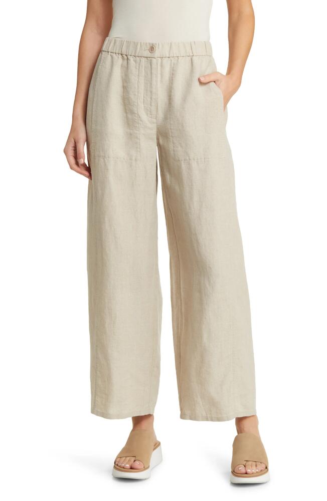 Eileen Fisher Wide Leg Organic Linen Ankle Pants in Undyed Natural Cover