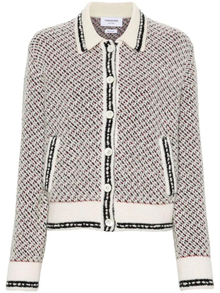 Thom Browne spread-collar tweed bomber jacket - White Cover