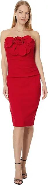 Betsy & Adam Short Scuba Crepe Strapless Flower (Red) Women's Dress Cover