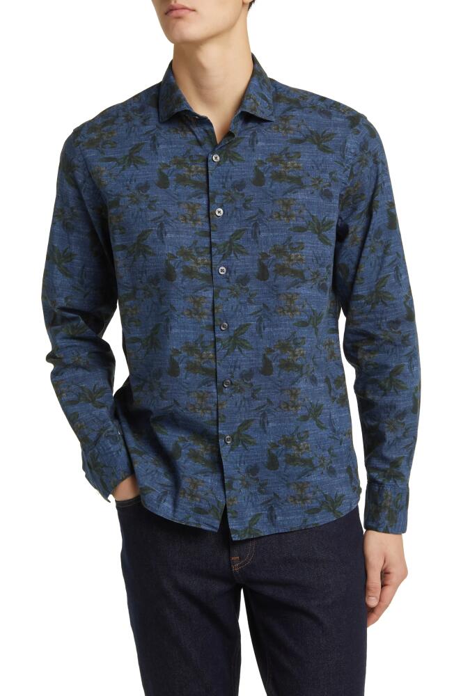 Robert Barakett Lexington Floral Print Denim Button-Up Shirt in Navy Cover