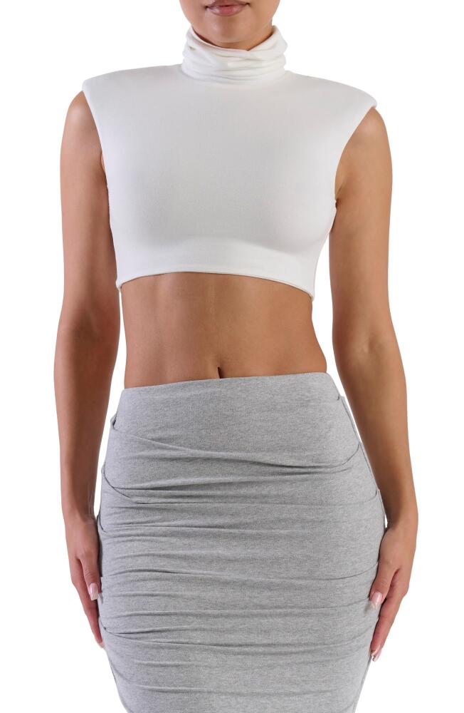 Naked Wardrobe Turtleneck Crop Tank in White Cover