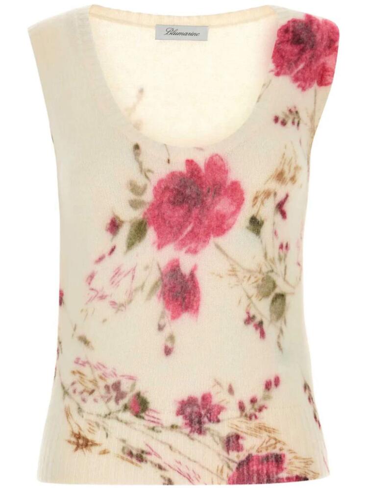 Blumarine rose-print knitted tank top - White Cover