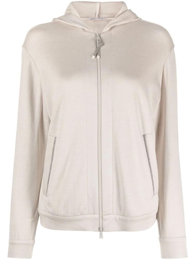 Brunello Cucinelli Monili bead-embellished zip hoodie - Neutrals Cover