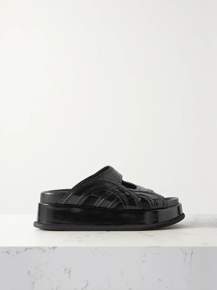 Dries Van Noten - Patent-leather Platform Slides - Black Cover