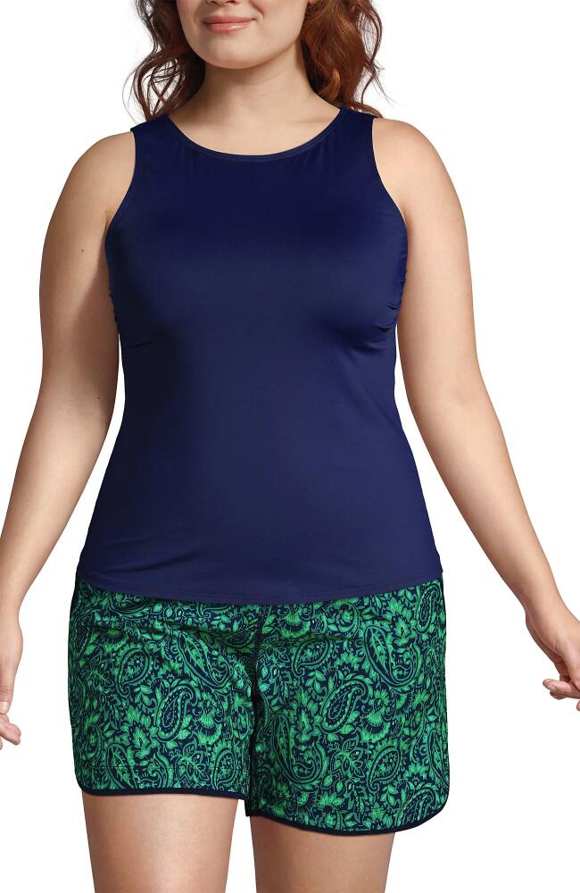 Lands' End Plus Size Chlorine Resistant High Neck UPF 50 Modest Tankini Swimsuit Top in Deep Sea Navy Cover