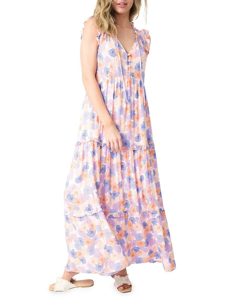 gibsonlook Women's Floral Tiered Maxi Dress - Poppy Pink Print Cover