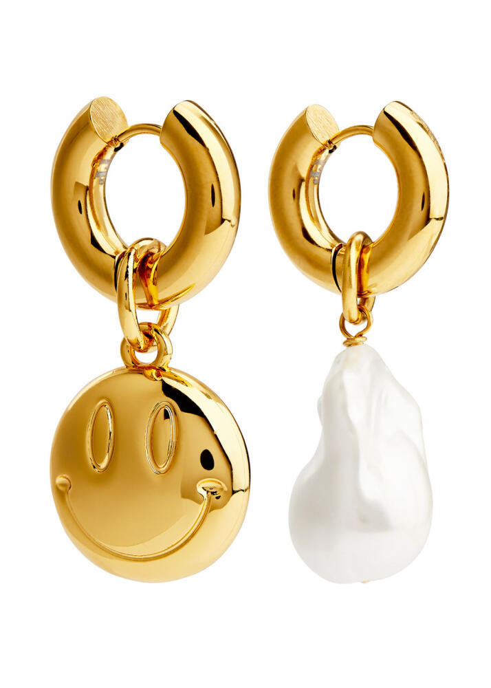 Timeless Pearly Smiles Asymmetric 24kt Gold-plated Hoop Earrings Cover