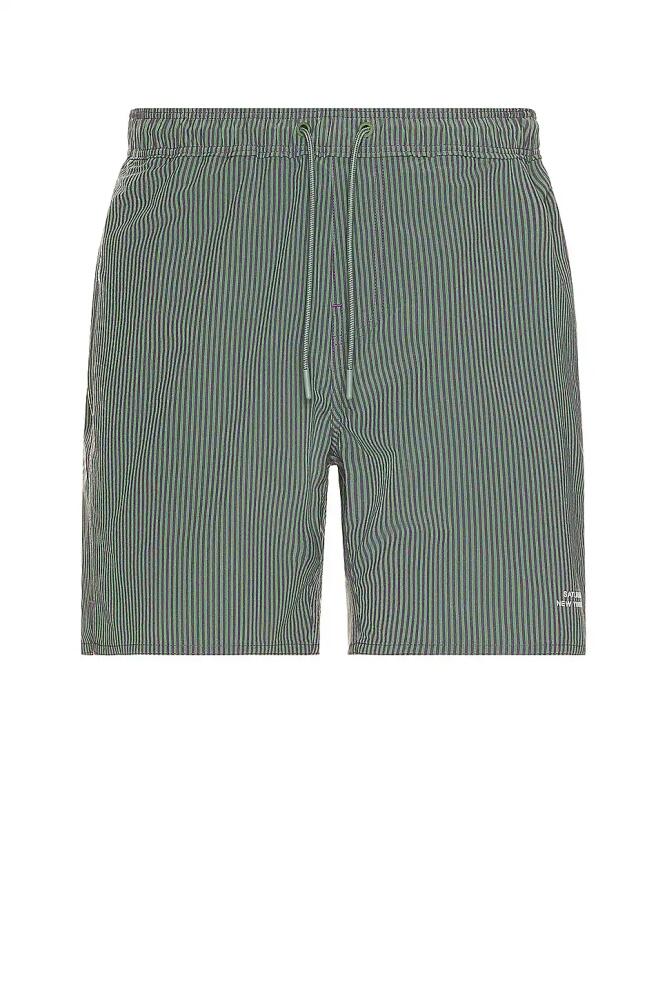 SATURDAYS NYC Timothy Seersucker Swim Short in Green Cover