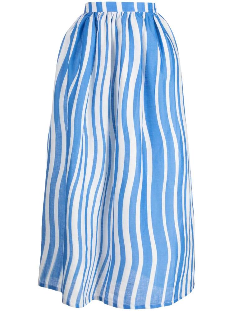 Bambah Sicily striped linen midi skirt - Blue Cover