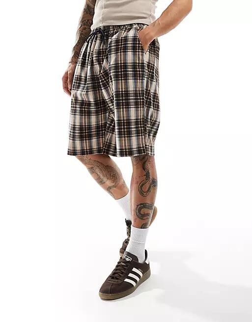 Reclaimed Vintage longline plaid shorts in cord-Multi Cover