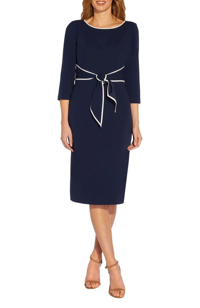 Adrianna Papell Tipped Three-Quarter Sleeve Crepe Dress in Navy Sateen/Ivory Cover