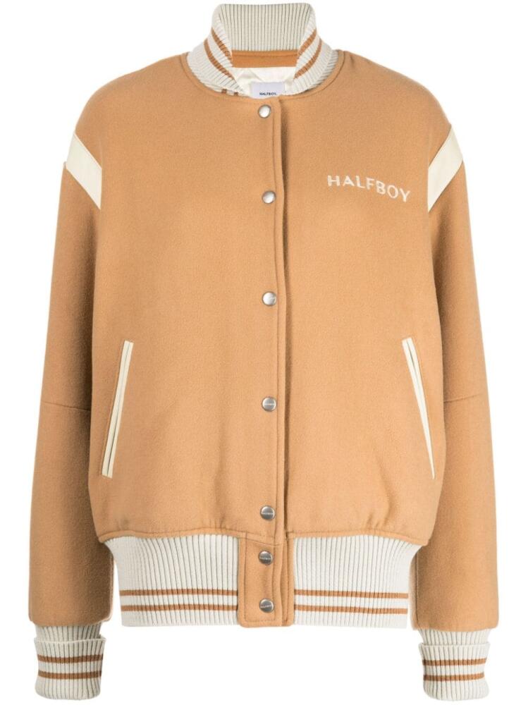 Halfboy logo-embroidered varsity bomber jacket - Orange Cover