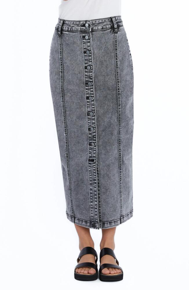 Wash Lab Denim Button Front Seamed Denim Maxi Skirt in Black Diamond Wash Cover