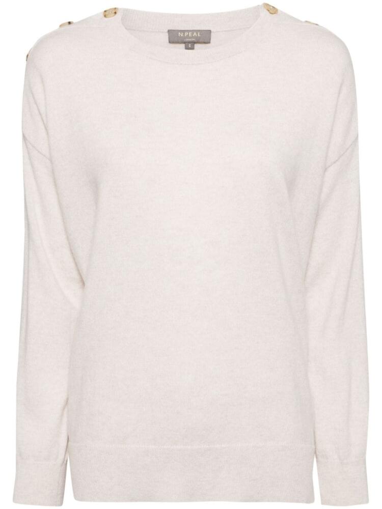 N.Peal Button shoulder cashmere jumper - Neutrals Cover