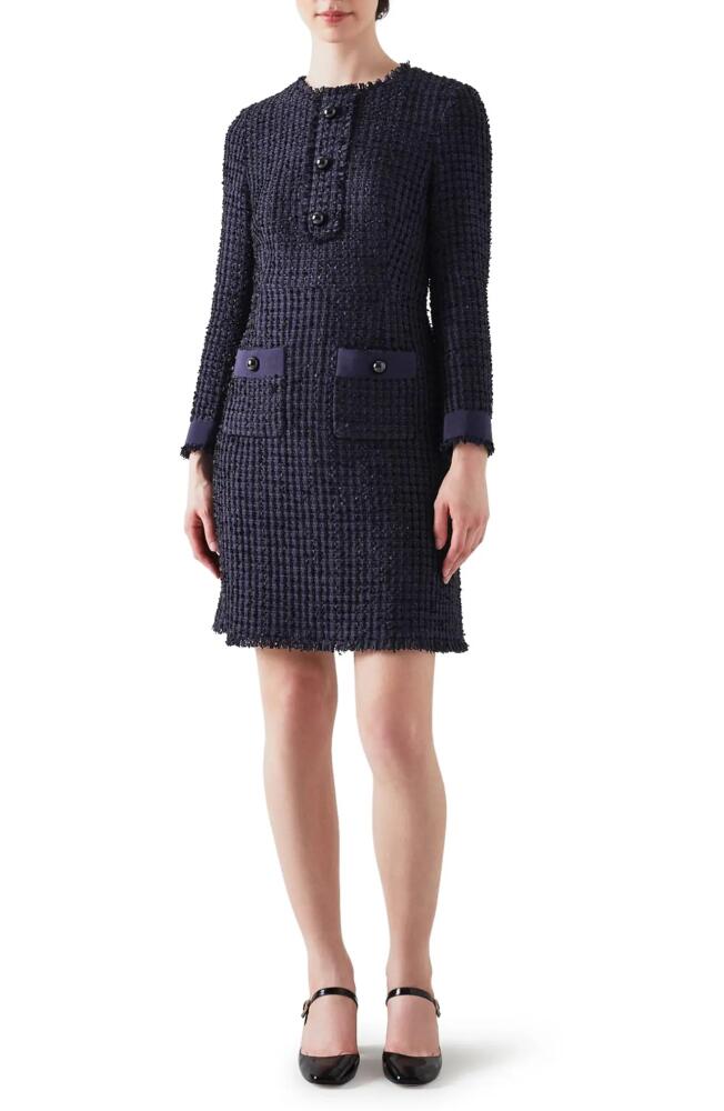 LK Bennett Hanna Long Sleeve Tweed Dress in Navy/Black Cover