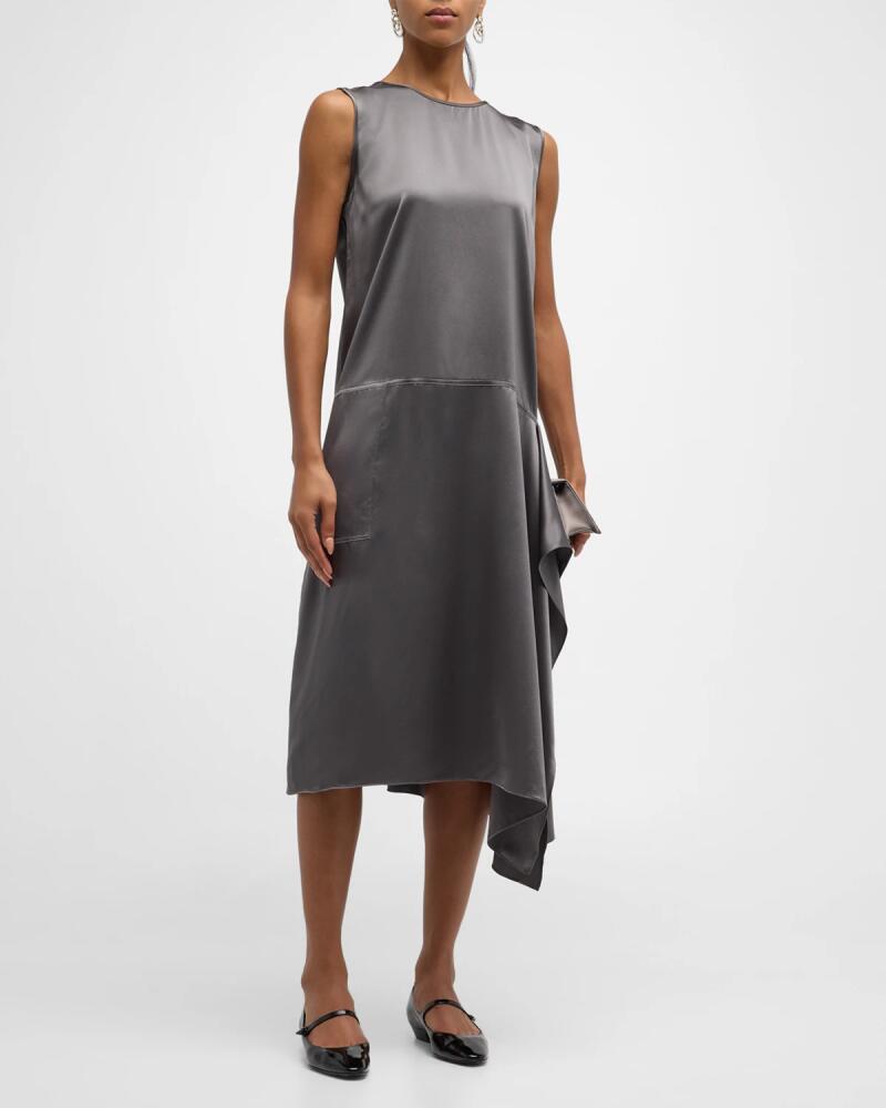 TSE Cashmere Side-Drape Satin Midi Dress Cover