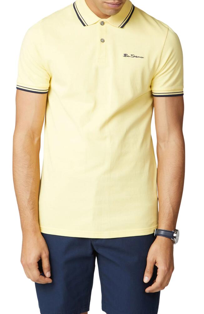 Ben Sherman Signature Tipped Organic Cotton Piqué Polo Shirt in Lemon Cover