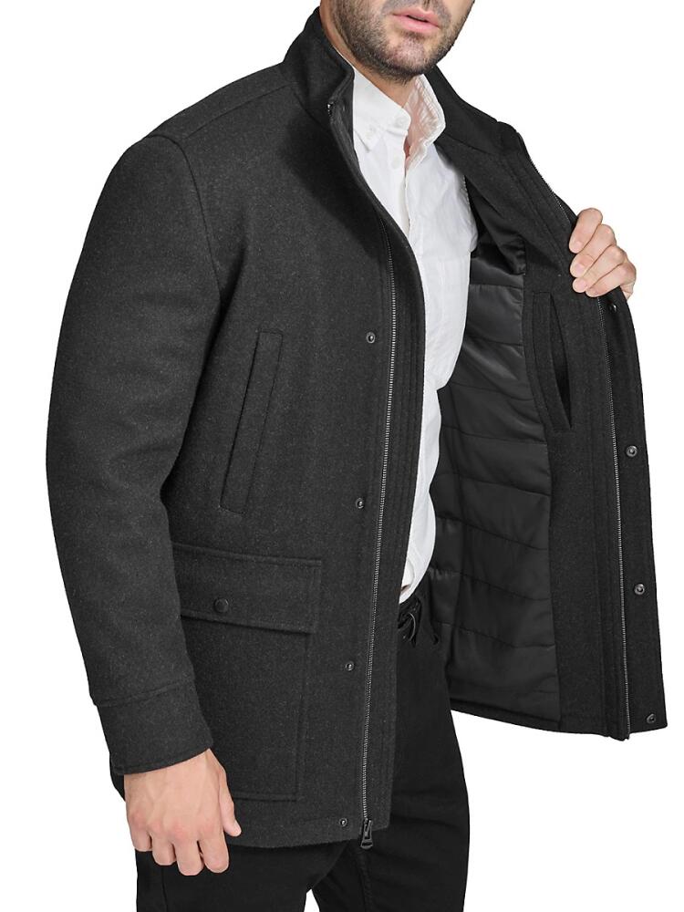 Cole Haan Men's Stand Collar Wool Blend Coat - Black Cover