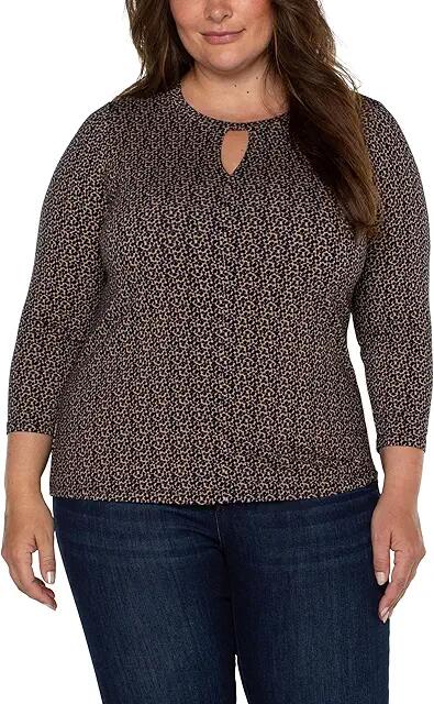 Liverpool Los Angeles Plus Size Sleeve Crew Neck with Cutout Pleated Front (Maple Micro Pebble All Over Print) Women's Clothing Cover